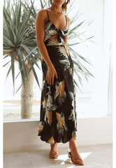 Tropical Print Cutout Dress