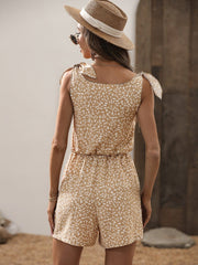 Tie Shoulder Button Front Romper