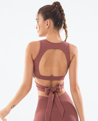 Twist Bow Tie Open Back Sports Bra Tank