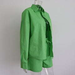 Long Sleeve Button Down Shirt & Drawstring Short Set