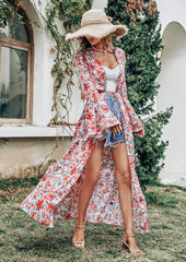 Bata larga con estampado floral tropical
