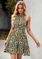Halter Neck Ruffle Hem Dress