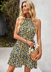 Halter Neck Ruffle Hem Dress