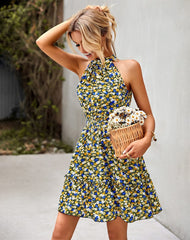 Halter Neck Ruffle Hem Dress