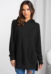 Sudadera con capucha de color liso con abertura lateral