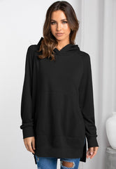Solid Color Side Slit Hoodie