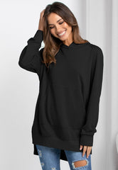 Solid Color Side Slit Hoodie