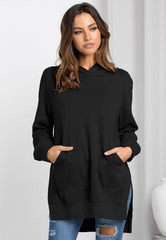 Solid Color Side Slit Hoodie