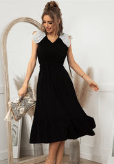 Tie Neck Scallop Lace Dress