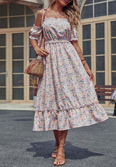 Schulterfreies Kleid mit Bindebändern