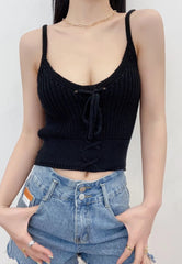 Knitted Bow Scoop Neckline Spaghetti Strap Top