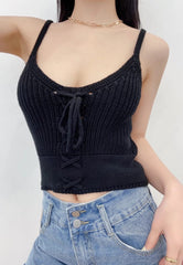 Knitted Bow Scoop Neckline Spaghetti Strap Top