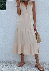 Vestido midi escalonado con cuello en V