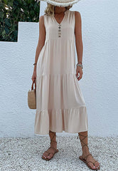 Vestido midi escalonado con cuello en V