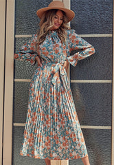 Vestido midi plisado con estampado floral vintage