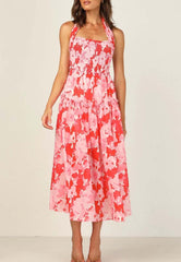 Neckholder-Maxikleid mit Blumenmuster und Stretch