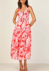 Neckholder-Maxikleid mit Blumenmuster und Stretch