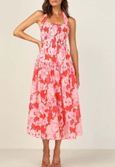 Neckholder-Maxikleid mit Blumenmuster und Stretch