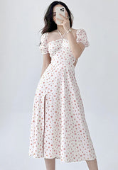 Maxikleid mit Puffärmeln, quadratischem Ausschnitt und Blumenmuster