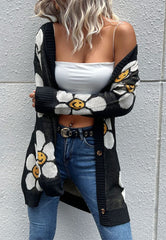 Strickjacke mit lächelndem Gänseblümchen-Print