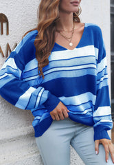 Suéter de rayas múltiples con hombros caídos