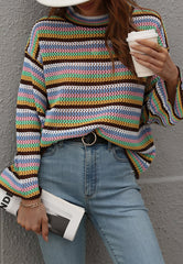 Suéter de punto de crochet con rayas de colores