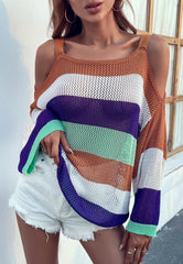 Mehrfarbig gestreifter Pullover mit schulterfreiem Schnitt