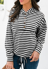 Sudadera con capucha y dobladillo anudado a rayas horizontales