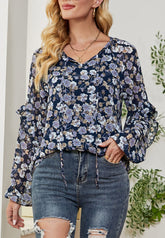 Bluse mit Blumenmuster und Rüschenärmeln