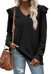 Suéter con cuello en V y hombros con volantes