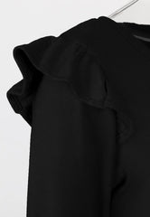 Suéter con cuello en V y hombros con volantes