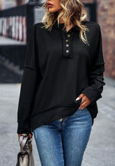 Suéter Henley con botones a presión de color liso