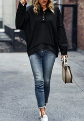 Solid Color Snap Button Henley Sweater