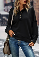 Solid Color Snap Button Henley Sweater