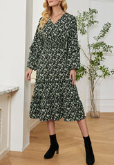 Midikleid mit Blumenmuster und V-Ausschnitt