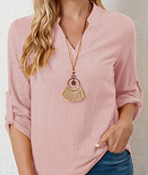 Blusa de manga larga con cuello mandarín