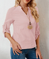 Blusa de manga larga con cuello mandarín