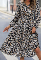 Vintage Floral Herbst Midikleid