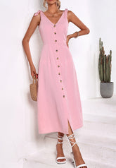 Kleid mit kontrastierenden Knöpfen und Bindebändern an den Schultern