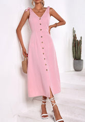 Kleid mit kontrastierenden Knöpfen und Bindebändern an den Schultern