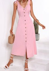 Kleid mit kontrastierenden Knöpfen und Bindebändern an den Schultern