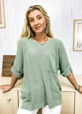 Elbow Sleeve Textured Knit Sweater