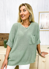 Elbow Sleeve Textured Knit Sweater