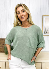 Elbow Sleeve Textured Knit Sweater