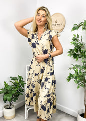 Two Tone Ruffle V Neck Dress