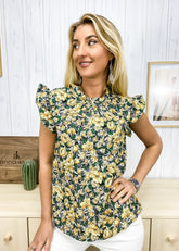 Tropical Floral Ruffle Shoulder Blouse
