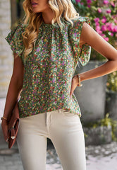 Blusa de cuello alto con mangas escalonadas