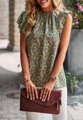 Blusa de cuello alto con mangas escalonadas