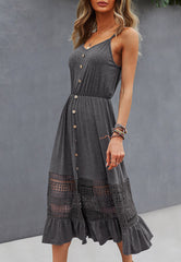 Vestido con botones y detalle de encaje de crochet