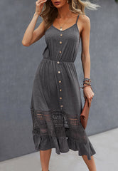 Vestido con botones y detalle de encaje de crochet